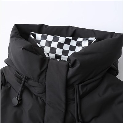 Женское теплое зимнее длинное хлопковое пальто с капюшоном в клетку