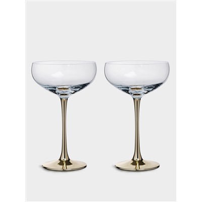 Бокал-креманка для шампанского, 270 мл, 2 шт, стекло, золотистая ножка, Ravello