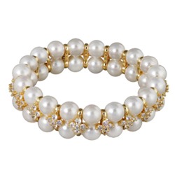 Браслет Вальс (Майорка 7мм белая, белый фианит; покрытие золото), Есть комплект