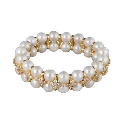 Браслет Вальс (Майорка 7мм белая, белый фианит; покрытие золото), Есть комплект