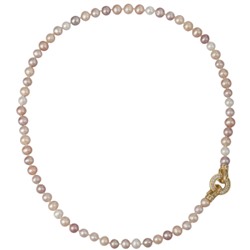 Колье (жемчуг розовый микс 7-8мм, фианит; покрытие золото) 50см, Есть комплект