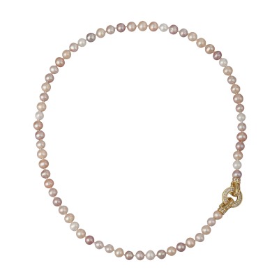 Колье (жемчуг розовый микс 7-8мм, фианит; покрытие золото) 50см, Есть комплект