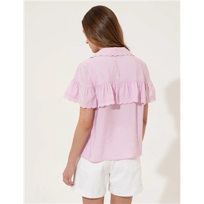 Lila Crop Top Kısa Kollu Gömlek