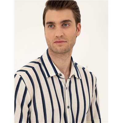 Bej Slim Fit Örme Gömlek