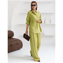 Свободная удлиненная блузка с карманом изо льна с вискозой