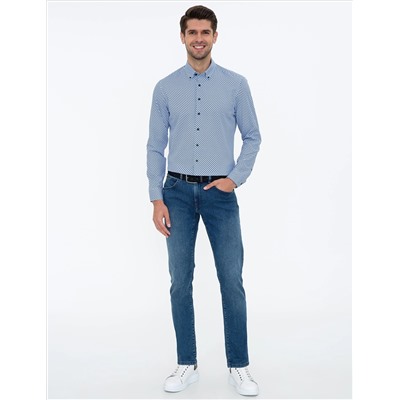 Lacivert Slim Fit Uzun Kollu Gömlek