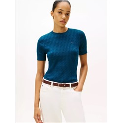 Short-Sleeve Cable Knit Sweater