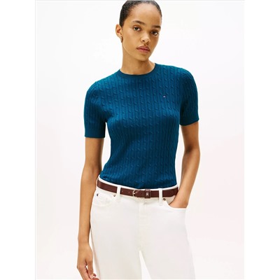 Short-Sleeve Cable Knit Sweater