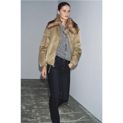 FAUX FUR COLLAR BOMBER JACKET ZW COLLECTION