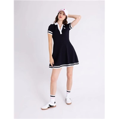FIT AND FLARE Y-PLACKET POLO DRESS