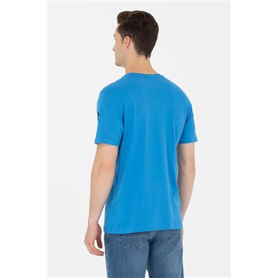 Erkek Saks Basic Bisiklet Yaka Tişört