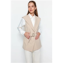 TRENDYOL MODEST Krem Kemerli Astarlı Dokuma Yelek TCTAW24YL00023