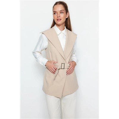 TRENDYOL MODEST Krem Kemerli Astarlı Dokuma Yelek TCTAW24YL00023