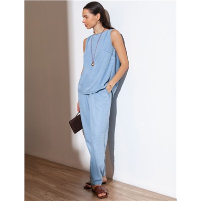 Топ с вырезом лодочка и асимметричным разрезом на спине из джинсового лиоцелла