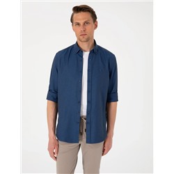 Lacivert Oxford Slim Fit Kolay Ütülenebilir Gömlek