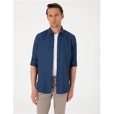 Lacivert Oxford Slim Fit Kolay Ütülenebilir Gömlek