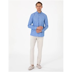 Mavi Oxford Slim Fit Kolay Ütülenebilir Gömlek