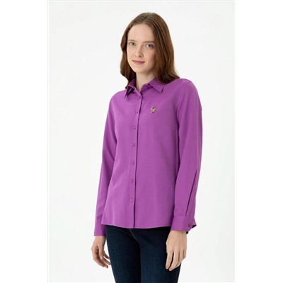 Kadın Violet Uzun Kollu Basic Gömlek