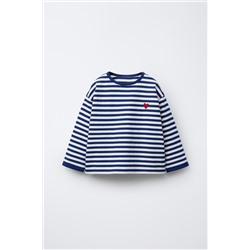 HEAVY WEIGHT WOVEN STRIPE T-SHIRT WITH HEART PATCH