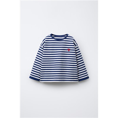 HEAVY WEIGHT WOVEN STRIPE T-SHIRT WITH HEART PATCH