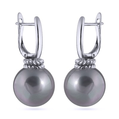 Серьги (Майорка 16мм серо-голубая; покрытие родий), Есть комплект