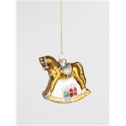 Игрушка елочная, 7 см, стекло, золотистая, Лошадка-качалка, Bright horse
