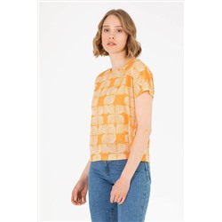 Kadın Turuncu Bisiklet Yaka Tişört