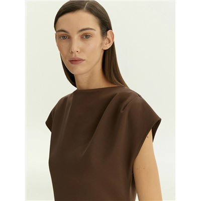 Трикотажное платье миди косого кроя из хлопка, PL1675/crayon