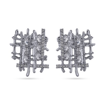 Серьги Ажур (кристаллы SW белые; покрытие родий), Есть комплект