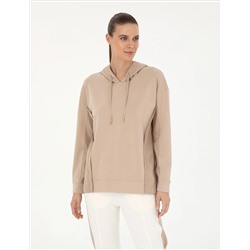 Bej Oversize Kapüşonlu Modal Kumaş Sweatshirt
