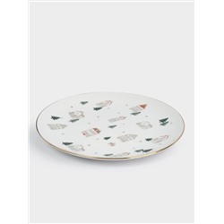 Тарелка обеденная, 27 см, фарфор N, бело-золотистая, Домики и ели, Townlet