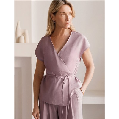 Жилет на запАх с поясом из плотного лиоцелла