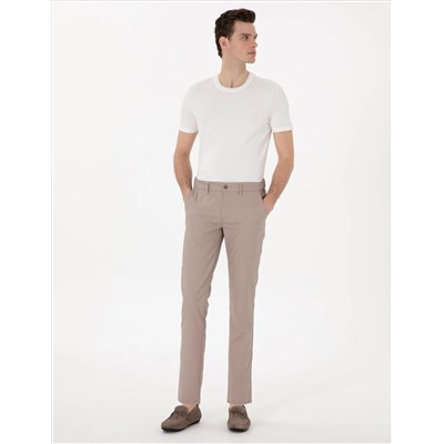 Koyu Bej Slim Fit Beli Lastikli Kanvas Pantolon