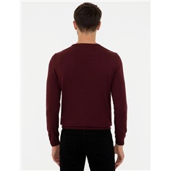 Bordo Slim Fit Bisiklet Yaka Basic Triko Kazak