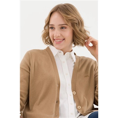 Kadın Camel Melanj Basic Triko Hırka