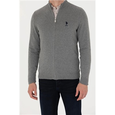 Erkek Gri Melanj Basic Triko Hırka