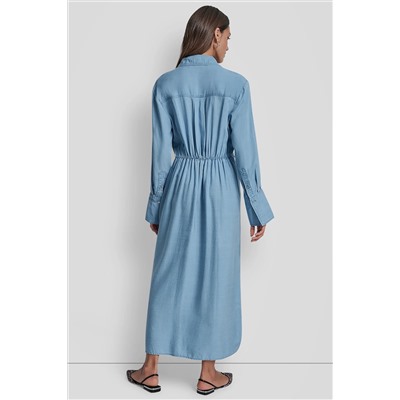 GARMENT DYE LONG SLEEVE BUTTON FRONT SHIRTDRESS