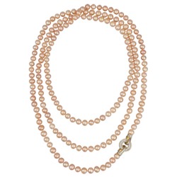 Колье (жемчуг нежный персик 7-8мм, фианит; покрытие золото) 140см, Есть комплект