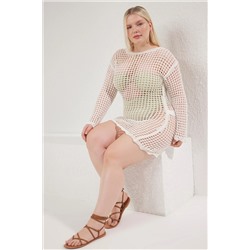 Trendyol Curve Ekru Kayık Yaka Mini Triko Plaj Elbisesi TBBSS25AH00000