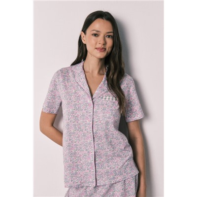 Pijama corto camisero algodón florecitas