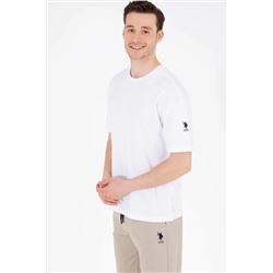 Erkek Beyaz Oversize Bisiklet Yaka Tişört