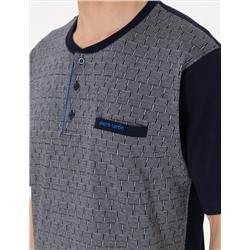 Lacivert Kısakol 3'lü Jakarlı Pijama Takımı