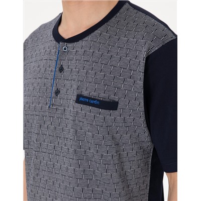 Lacivert Kısakol 3'lü Jakarlı Pijama Takımı