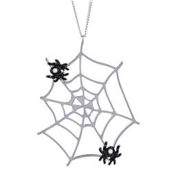 Кулон Паук (эмаль черная, белая; покрытие родий) 75см, Есть комплект