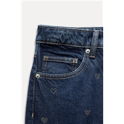 TRF WIDE-LEG RHINESTONE HEART MID-WAIST JEANS