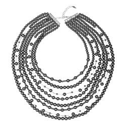 Колье Водопад (Майорка темно-серая 4-8мм; покрытие родий) 50-55см, Есть комплект