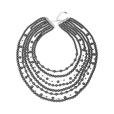 Колье Водопад (Майорка темно-серая 4-8мм; покрытие родий) 50-55см, Есть комплект