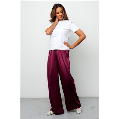 Брюки палаццо на резинке атласные 398BRD