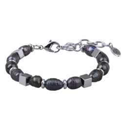 Браслет Селена (жемчуг бензиновый 6мм; покрытие родий) 17-21см, Есть комплект