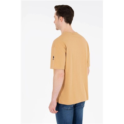 Erkek Camel Oversize Bisiklet Yaka Tişört